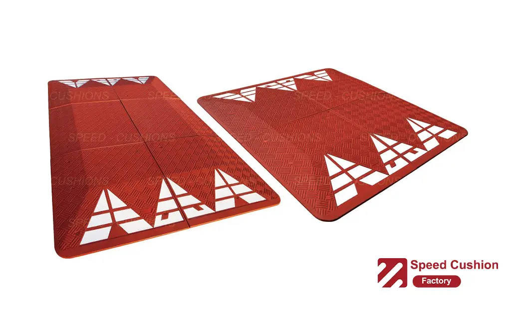 Red rubber Europe style speed cushions manufactured by Speed Cushion Factory.